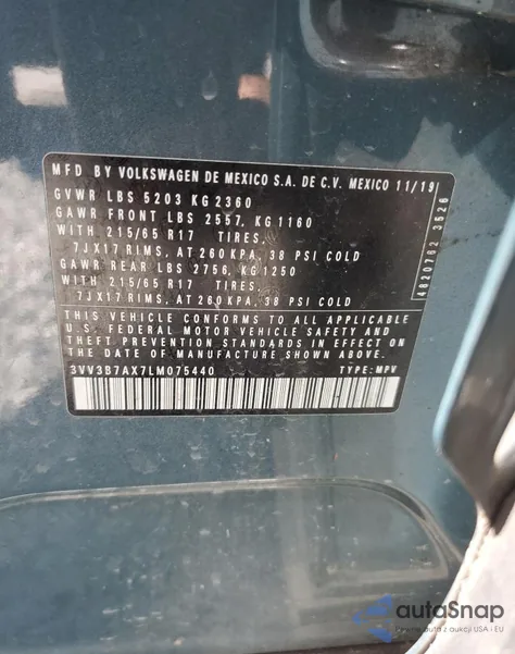 2020 Volkswagen Tiguan Se из США, поврежденный, VIN 3VV3B7AX7LM075440